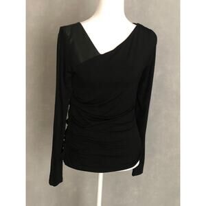 DKNY Asymmetrical Neck Top Women's Size Small Mixed Media  Black NEW